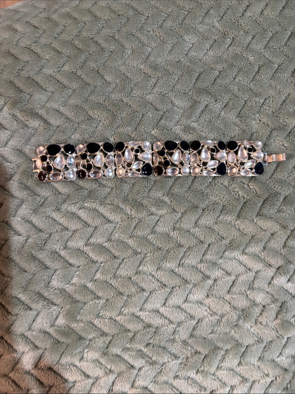 Silver-Tone Black and White Statement Bracelet